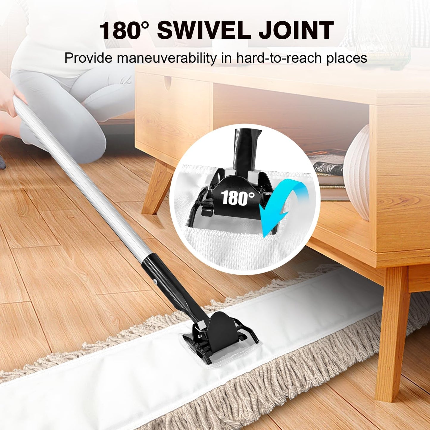 Commercial Dust Mop & Floor Sweeper，48" Industrial Dry Mop with Heavy Duty Long Handle, Premium