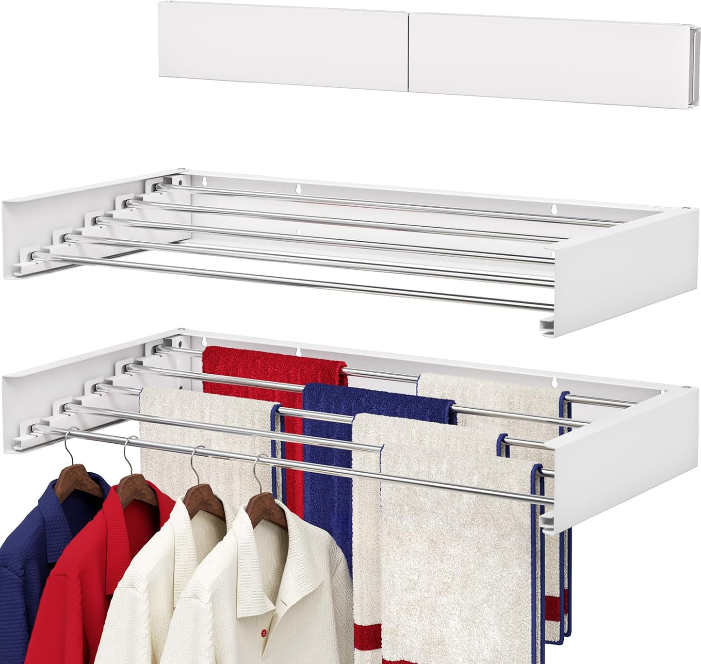 Wall Mounted Drying Rack 31.5", Foldable Laundry Drying Rack with Stainless Steel Rods, Retractable
