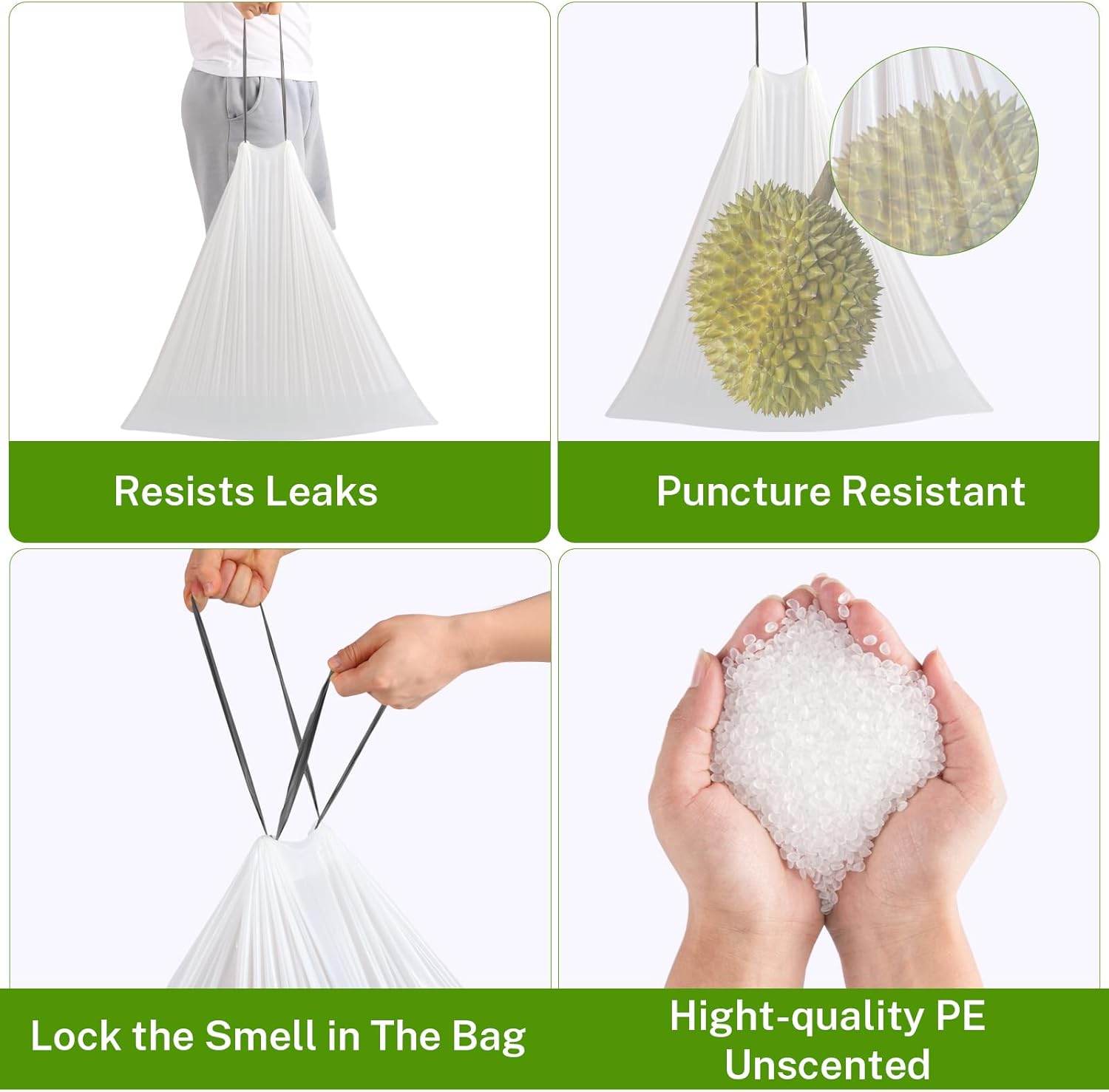 15 Gallon Tall Kitchen Trash Bags Drawstring - 1.2 Mil Thick White Garbage Bag for Office Kitchen