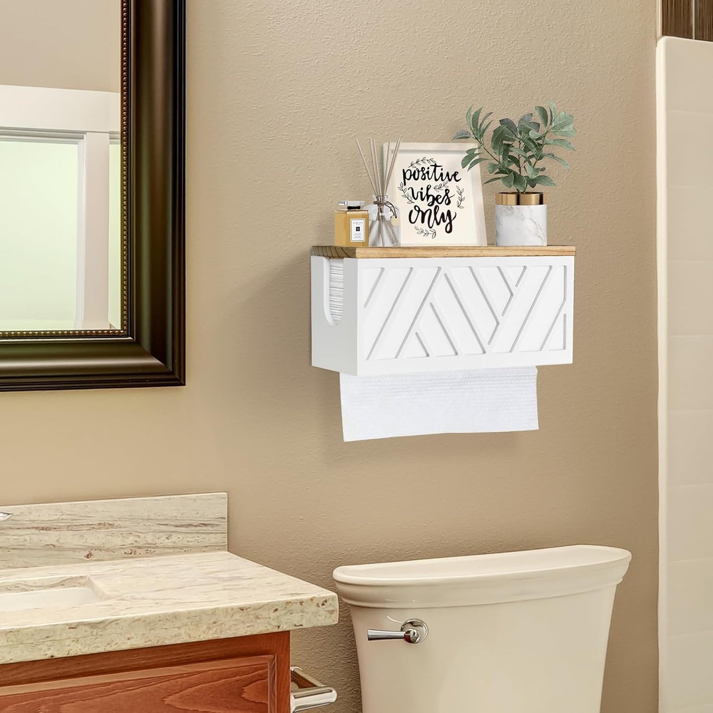 Paper Towel Dispenser Wall Mount, Paper Towel Holder Wall Mounted with Lid, Solid Wood Commercial