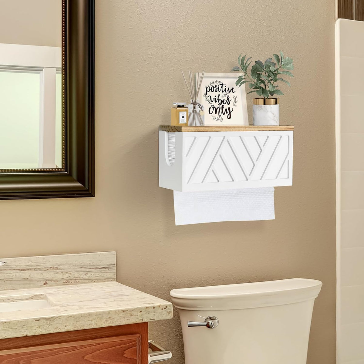 Paper Towel Dispenser Wall Mount, Paper Towel Holder Wall Mounted with Lid, Solid Wood Commercial
