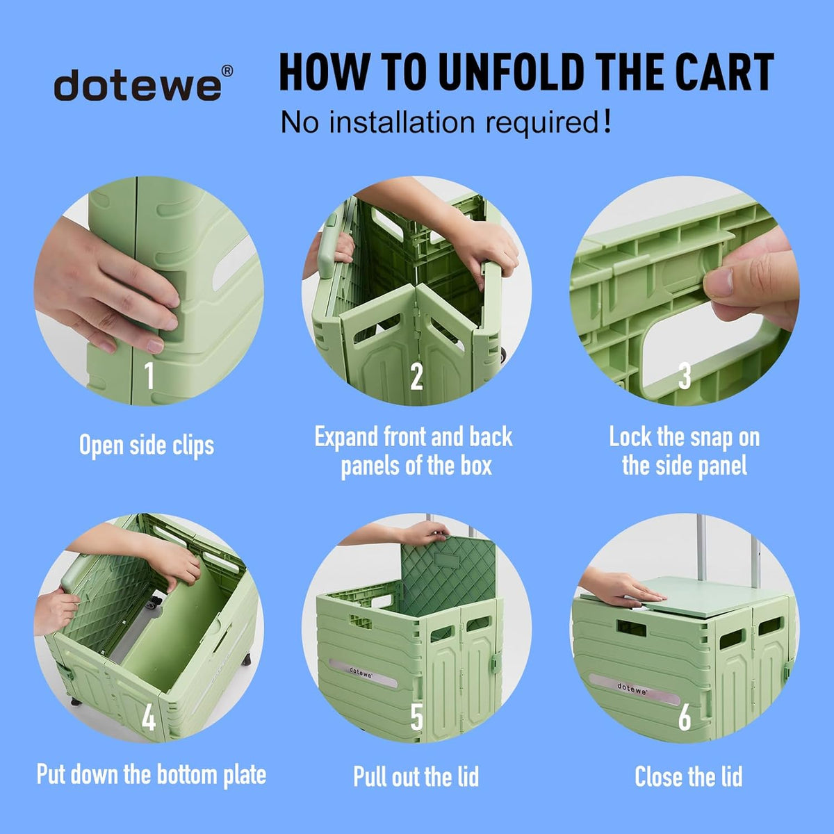 Folding Utility Cart Portable Rolling Crate Handcart Foldable Shopping Trolley Collapsible, with