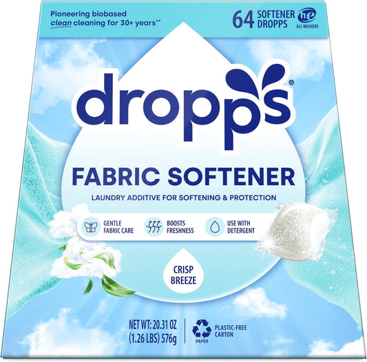 Dropps Laundry Fabric Softener Pods, Crisp Breeze (64 Pods) - Laundry Additive for Softening &