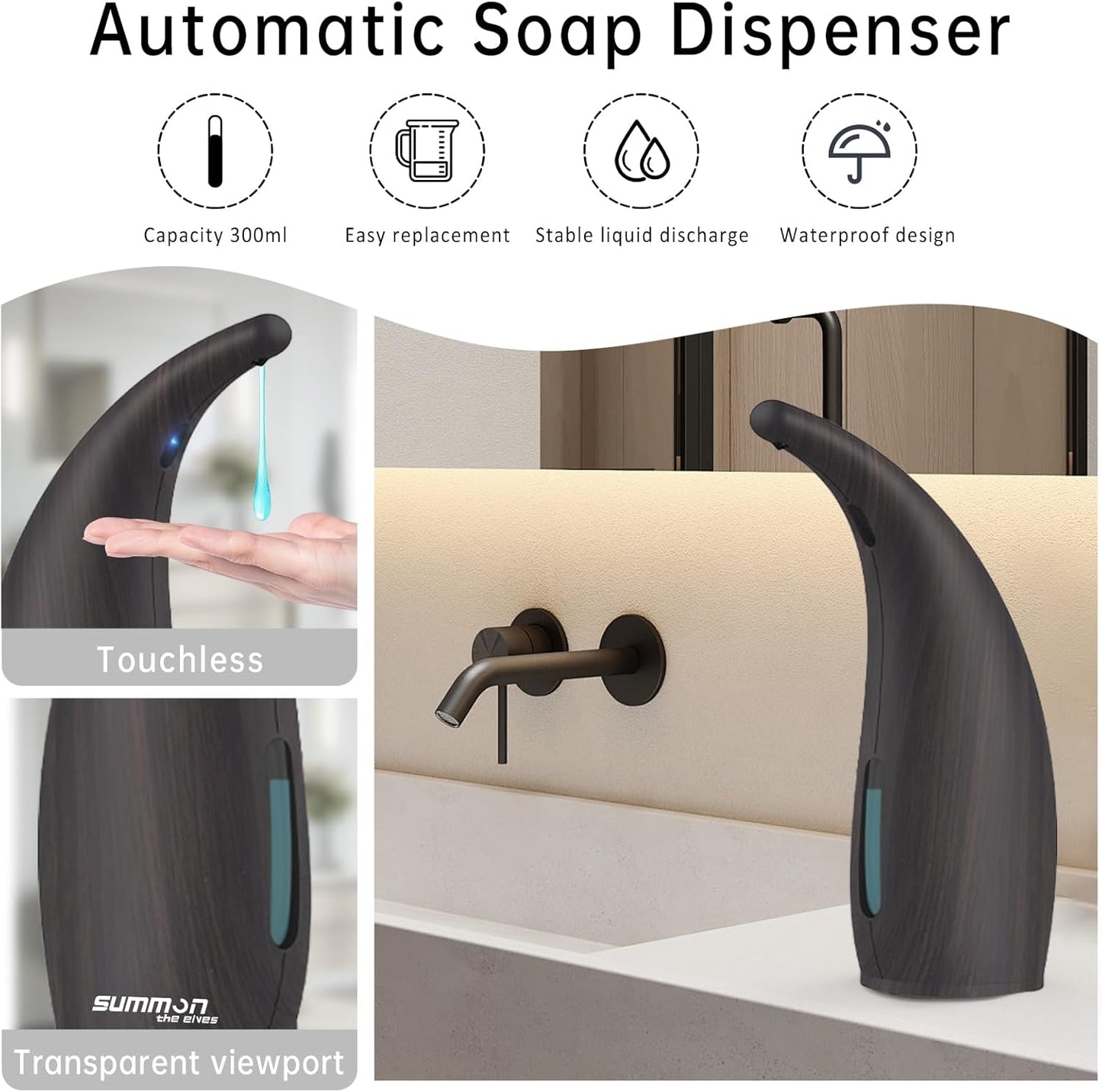 Automatic Soap Dispenser Touchless,400ML Hand & Dish Countertop Electric Liquid Dispenser with