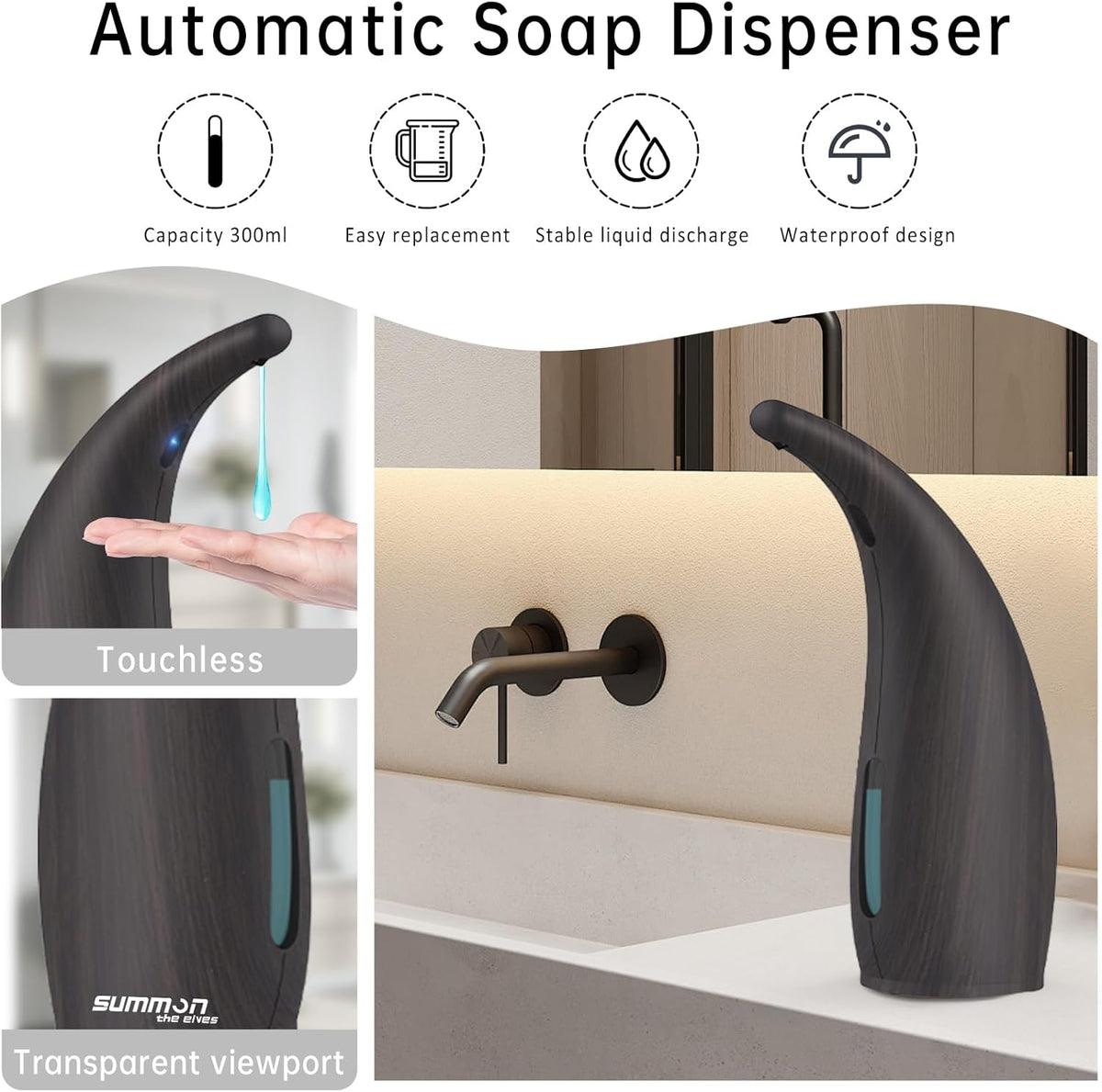 Automatic Soap Dispenser Touchless,400ML Hand & Dish Countertop Electric Liquid Dispenser with