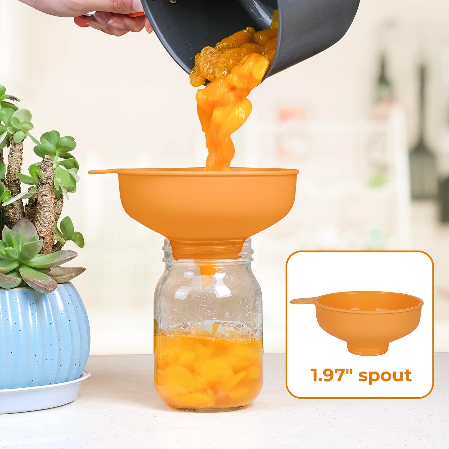 Wide Mouth Kitchen Funnel, Food Grade Plastic Cooking Canning Funnel with 4 Sizes Spouts for