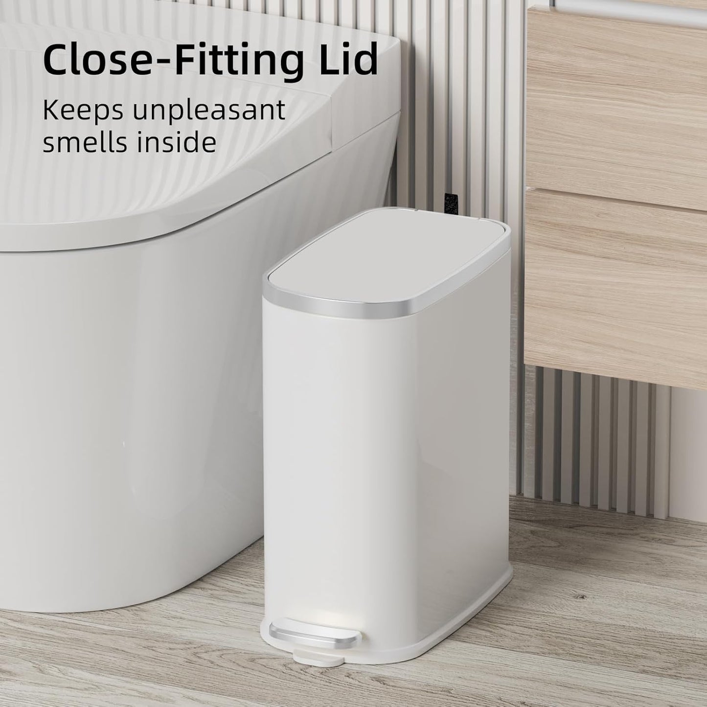 KUK Slim Bathroom Trash Can with Lid Soft Close, Step Pedal, 2.6 Gal/ 10L Stainless Steel Garbage