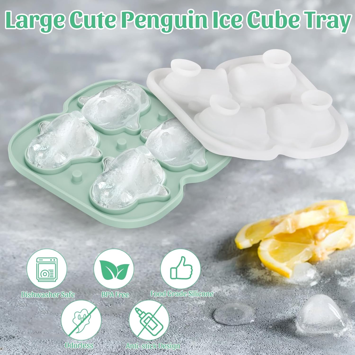 Silicone Ice Cube Tray,Penguin 3D Large Ice Cube Molds for Whiskey,Cocktails,Wine,Juice and