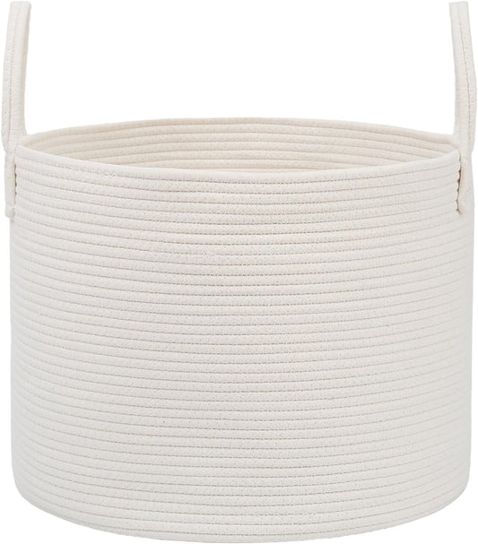 Woven Blanket Basket,65L Large Rope Storage Bin with Handles, Organizer for Blankets Toys Book and