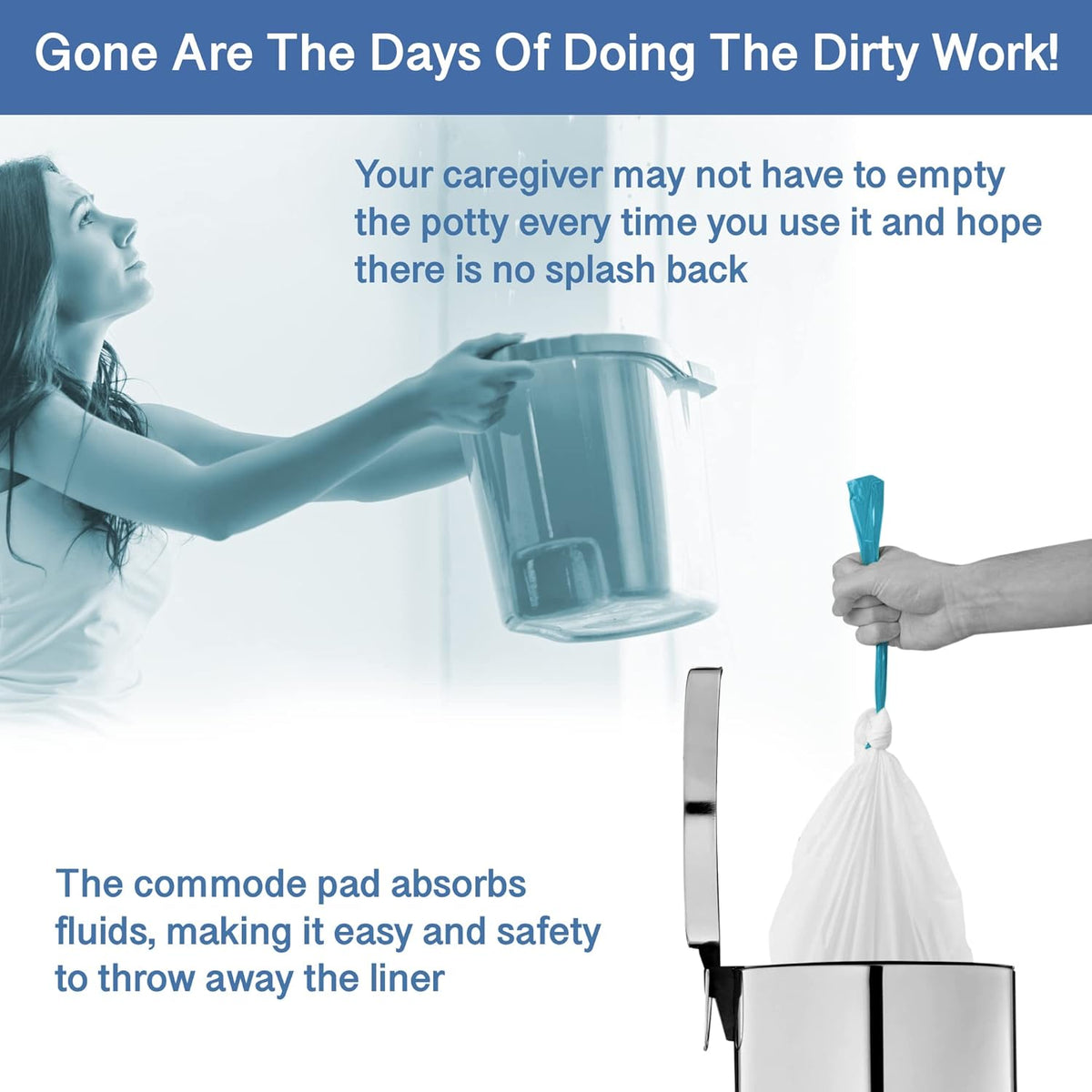 Commode Absorbent Pads for Bedside Commode Liners - 100 Pads for Portable Toilet Bags- No More Days