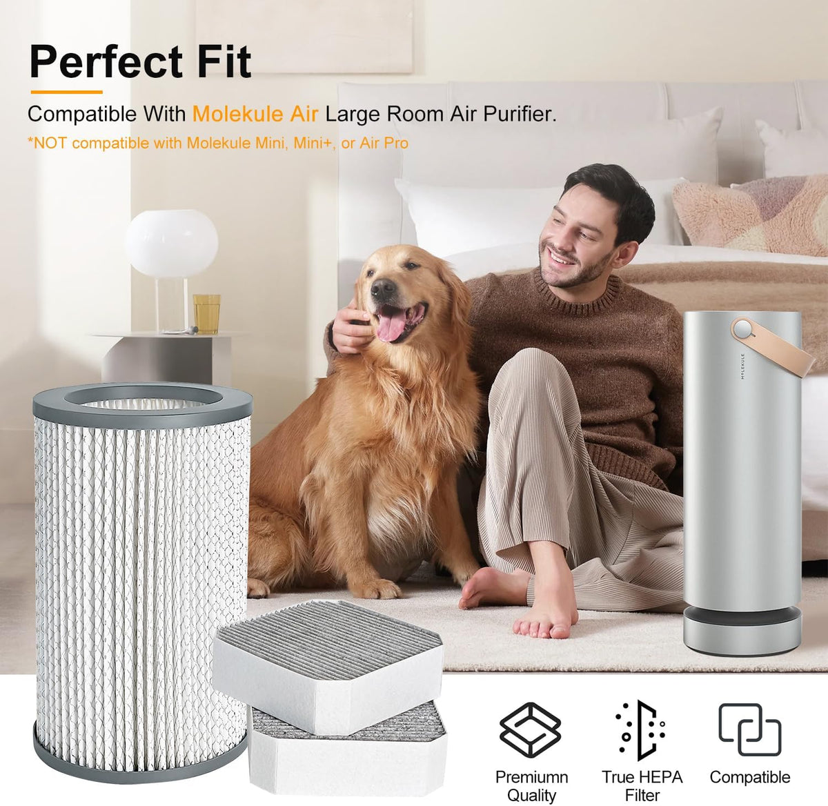 3 Pack Air Replacement Filters Set Compatible with Molekule Air Purifier, PECO Filter Replacement