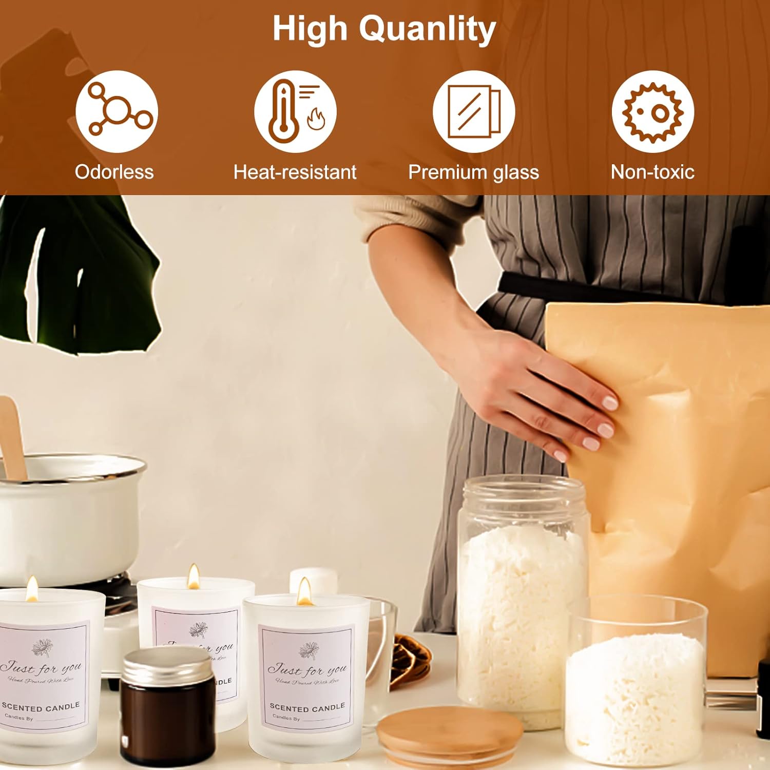 CONNOO 15 Pack 7 OZ Frosted Empty Candle Jars with Bamboo Lids and Sticky Labels for Making Candles