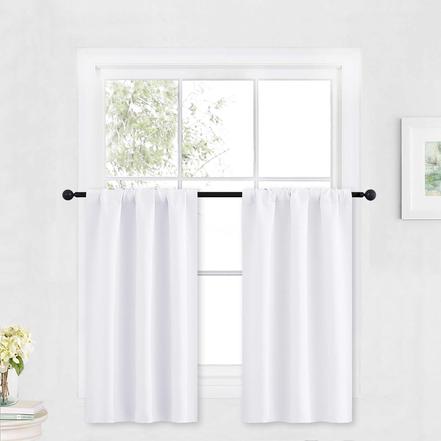 RYB HOME White Kitchen Curtains 30 inch Tier Curtain Treatment for Living Room Privacy Thermal