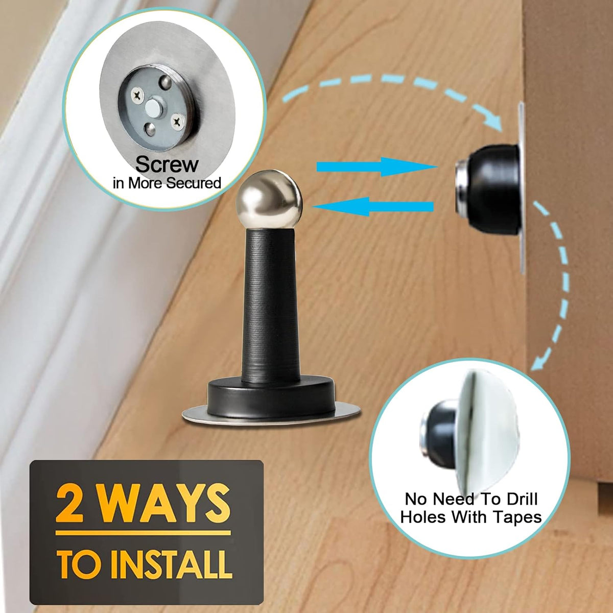 Shackcom Magnetic Door Stop 12 Pack Stainless Steel Door Holders to Keep Door Open Self-Adhesive