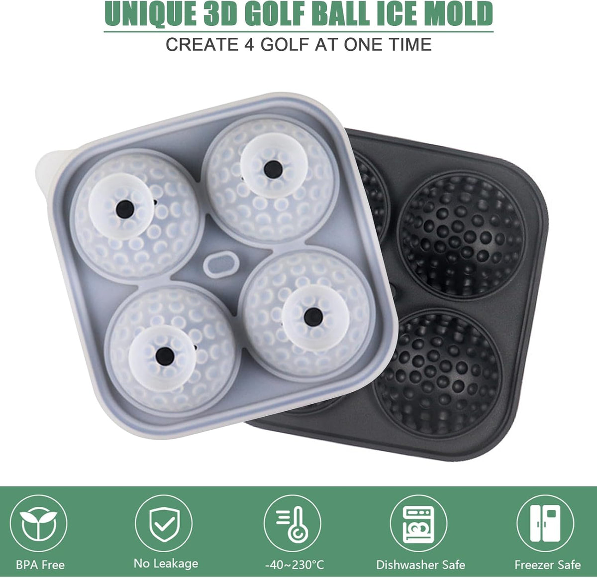Golf Ice Cube Tray 3D, Admaison Ice Ball Cube Mold with Funnel for Cocktails, Bourbon,Brandy