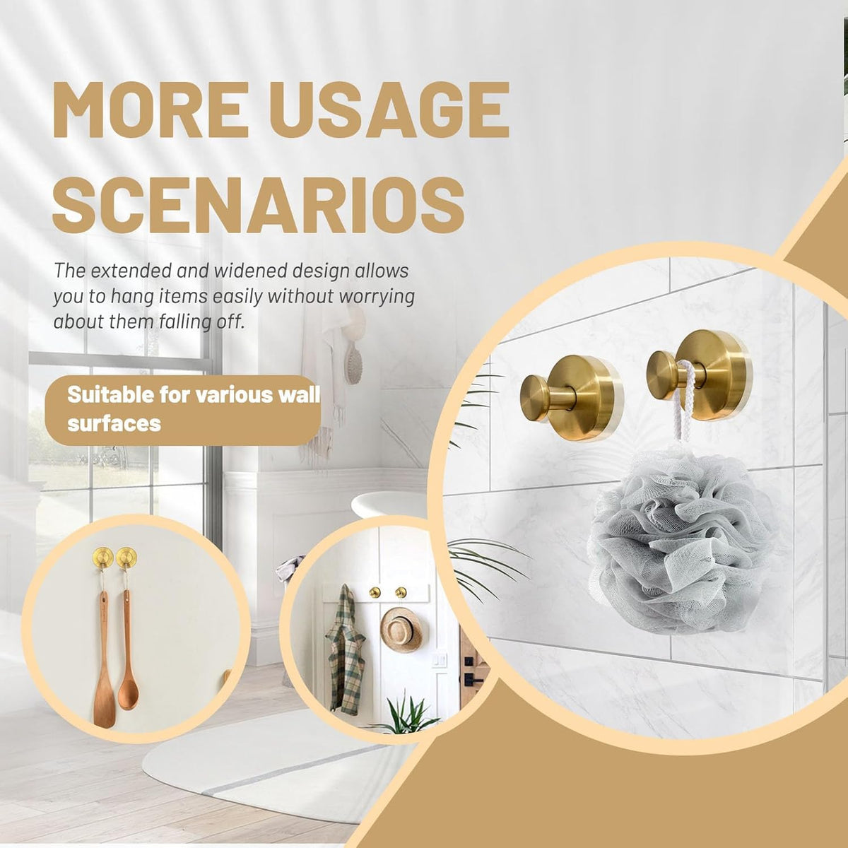 4 Pcs Suction Cup Hooks for Shower，Removable Hooks，Towel Hook，Suction Hook for Bathroom, Bedroom