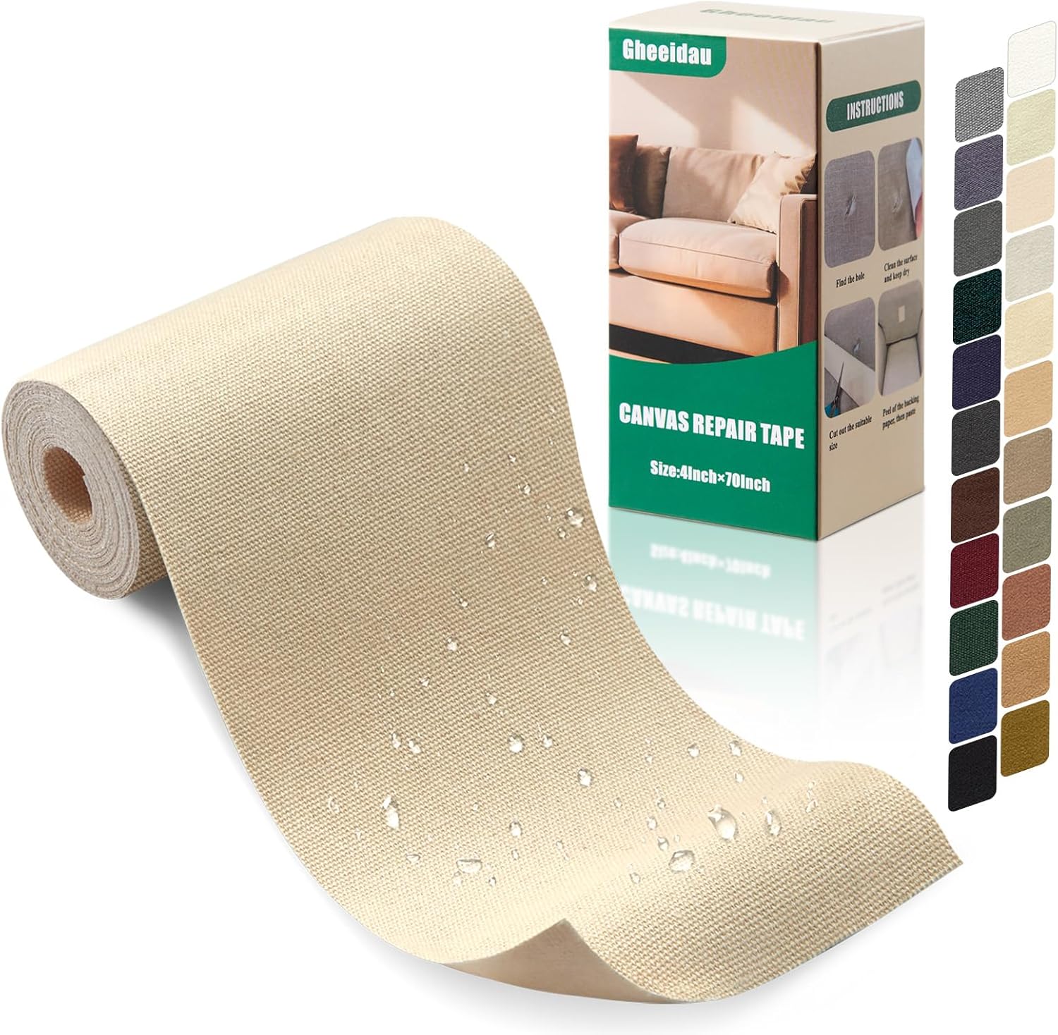 Canvas Repair Tape 4×70 Inch Waterproof Self-Adhesive Fabric Repair Patch for Repairing Boat