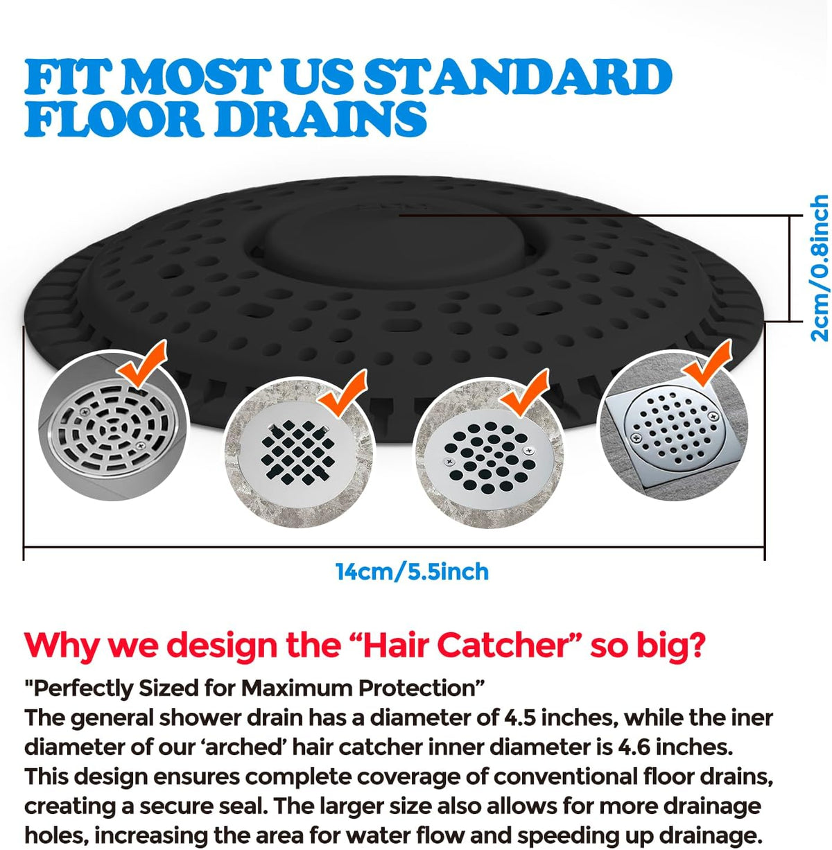 zaa Shower Drain Hair Catcher, Upgraded 2Pack Premium Silicone Drain Protector & Shower Drain Cover
