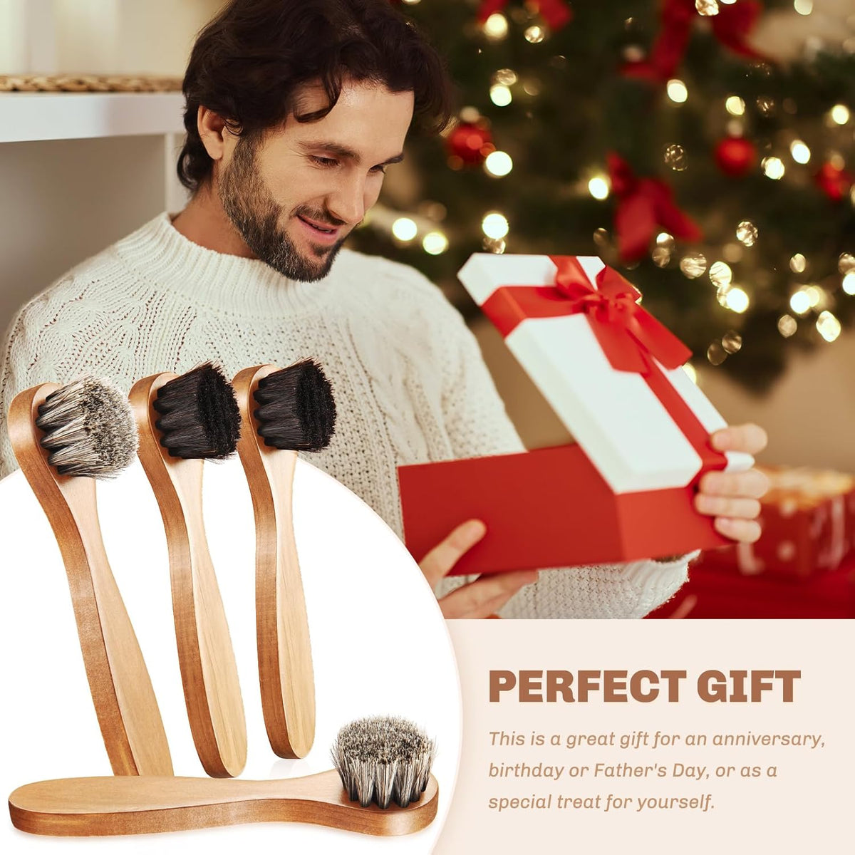 4 Pcs Horsehair Shine Shoes Brush Kit Polish Dauber Applicators Cleaning Leather Shoes Boots Care