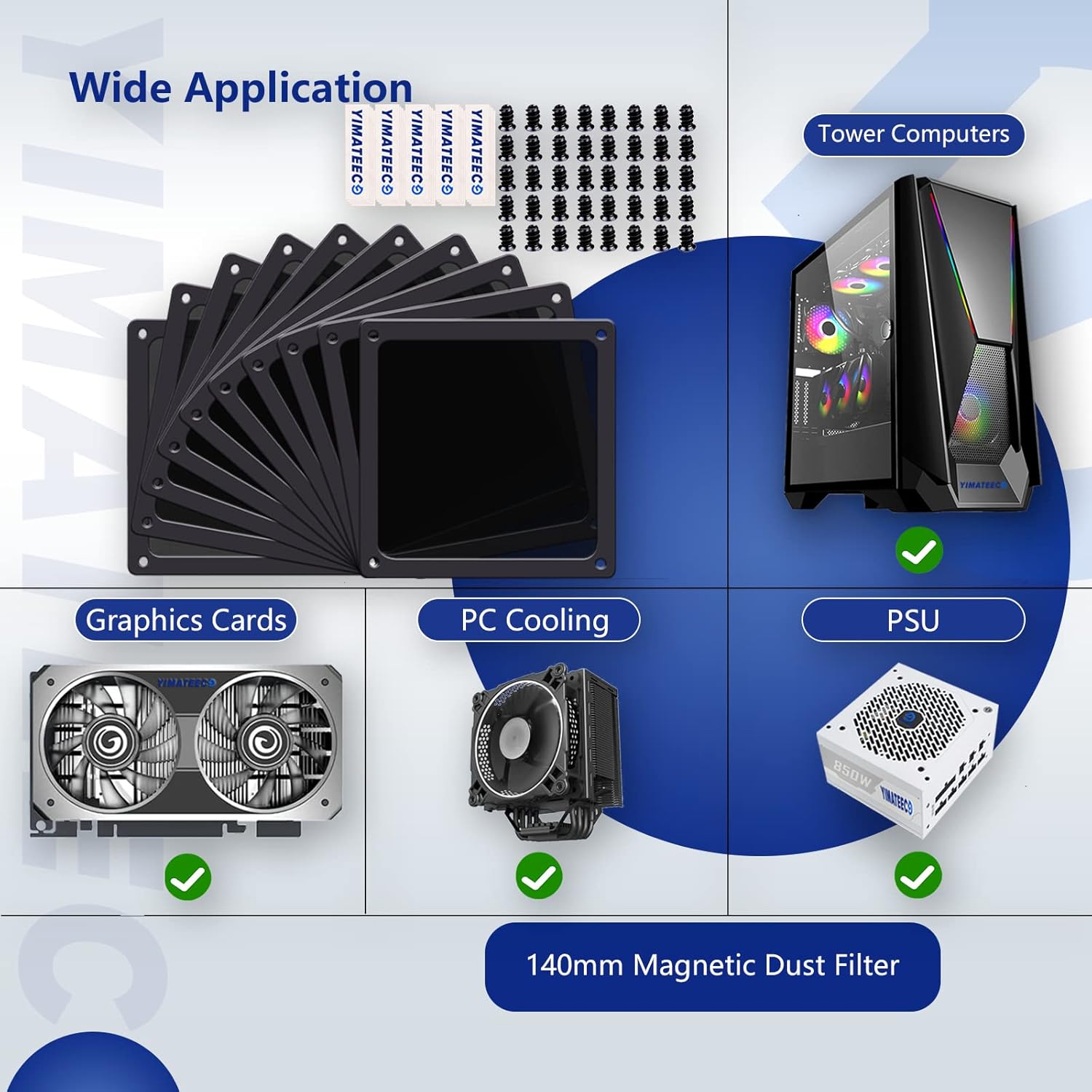 Dust Filter PC 140mm for Computer Cooler/PSU/Routers Nylon 80 Mesh, Magnetic Frame PC Fan Dust Mesh