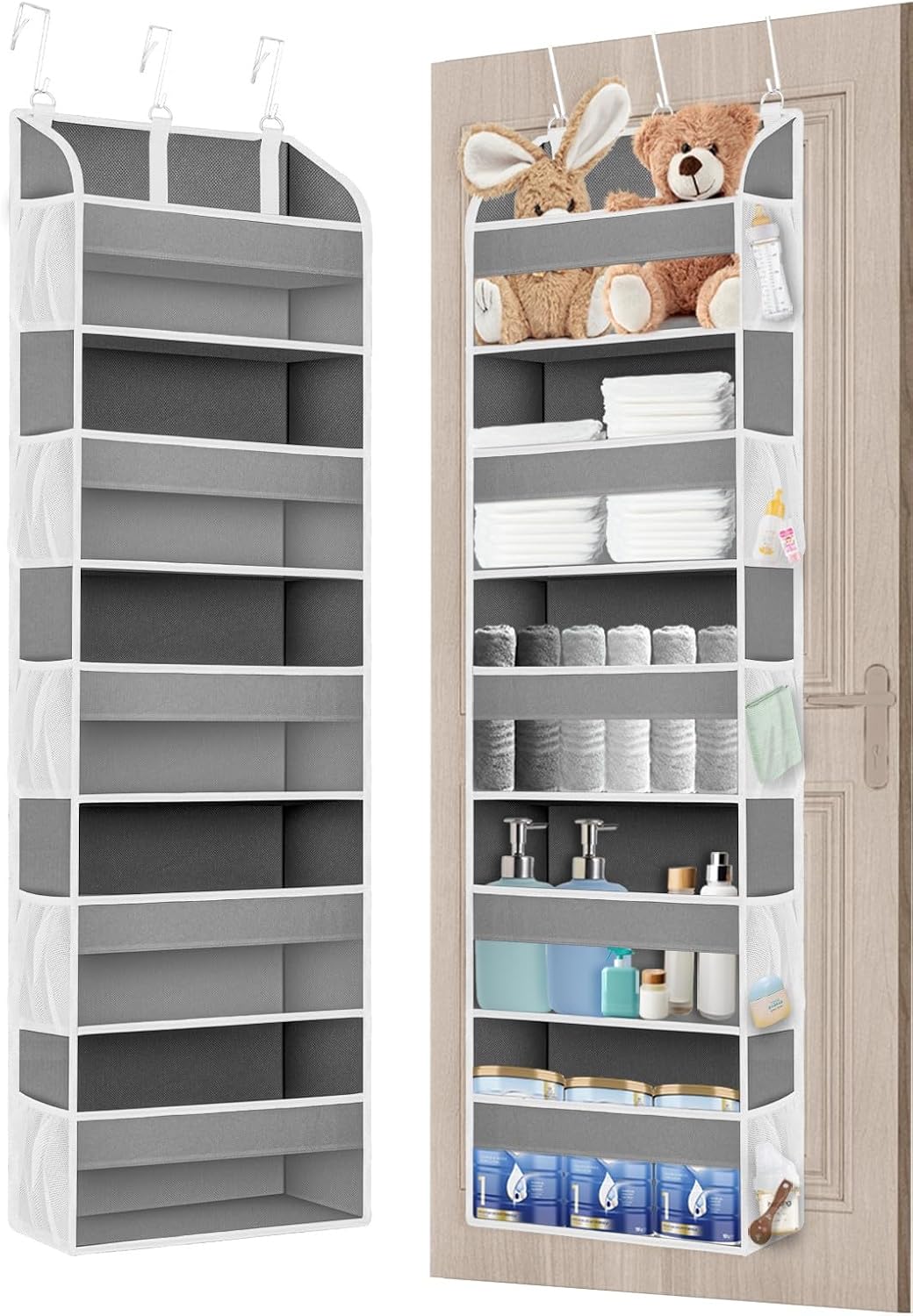 1 Pack Over The Door Storage Organizer with 5 Pockets 10 Mesh Side Pockets, 44 lbs Weight Capacity