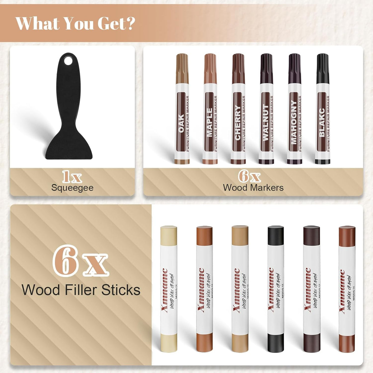 Wood Filler Sticks, 12 Colors Wood Wax Crayons Furniture Markers Touch Up for Repair Any Furniture