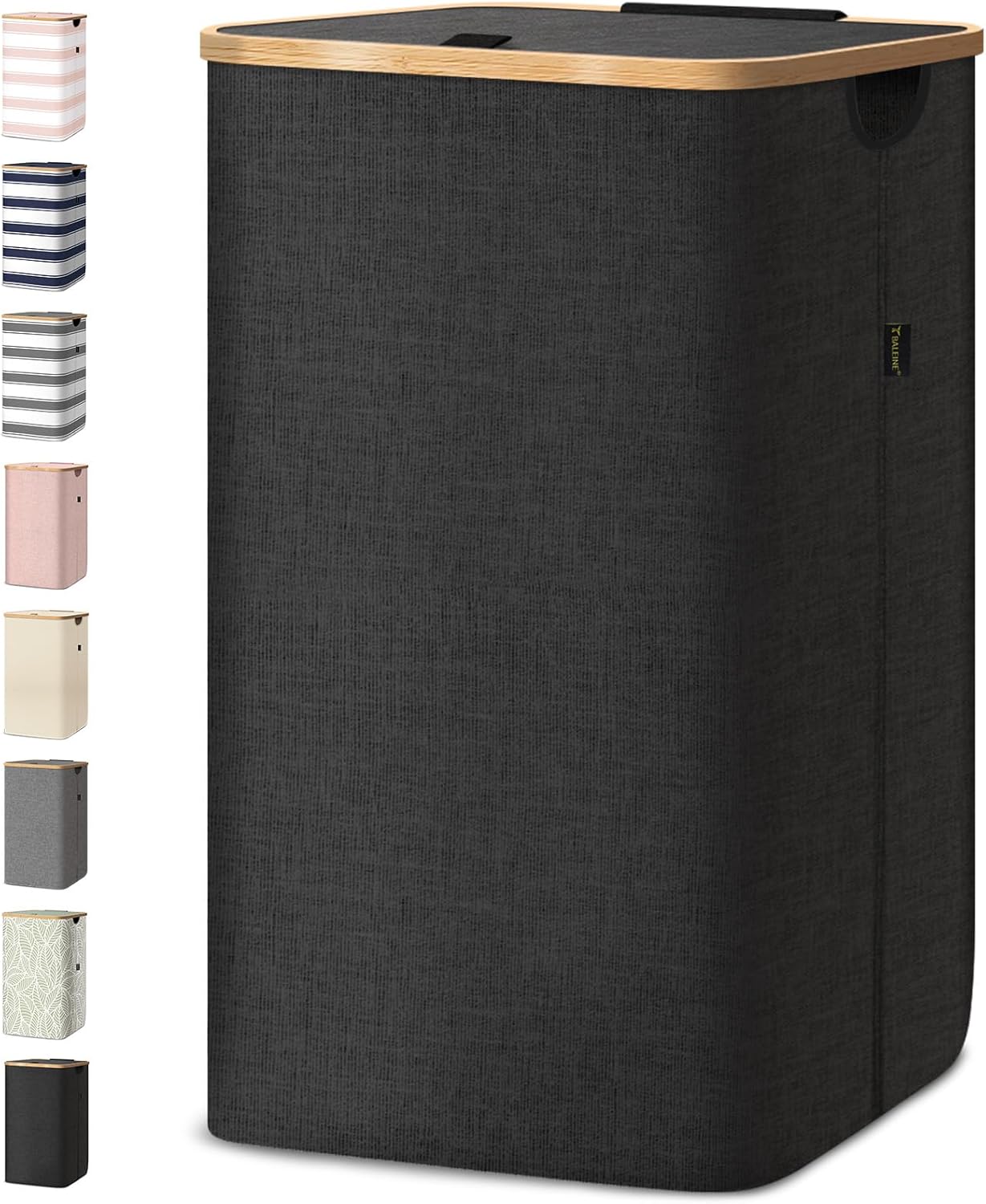 BALEINE Laundry Hamper with Lid, Tall Laundry Baskets with Bamboo Pull Handles, Large Laundry Bin