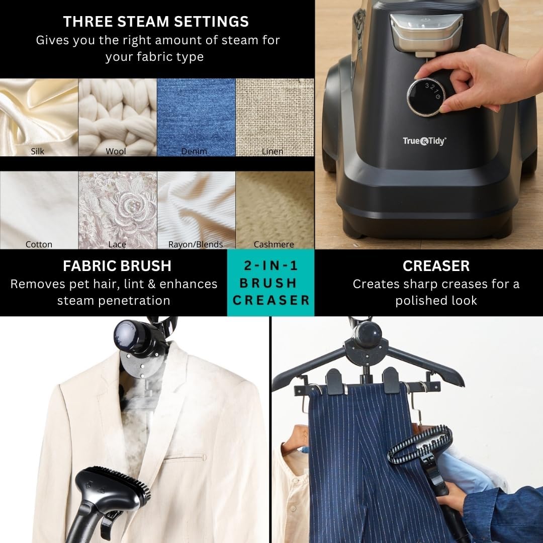 True & Tidy® Heavy-Duty Industrial Standing Garment Steamer for Clothes, 1800 watts, Extra Large 3L