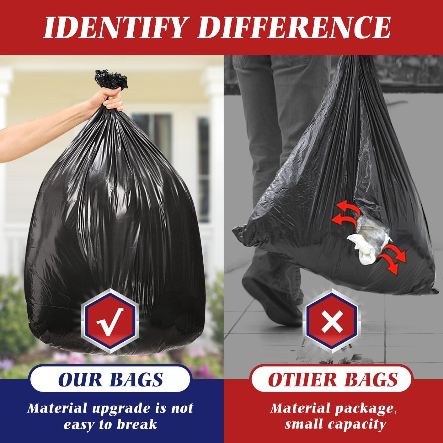 Teivio 55-60 Gallon Black Trash Bags | 170 Bags Extra Large Multi-Use Heavy Duty Commercial Garbage