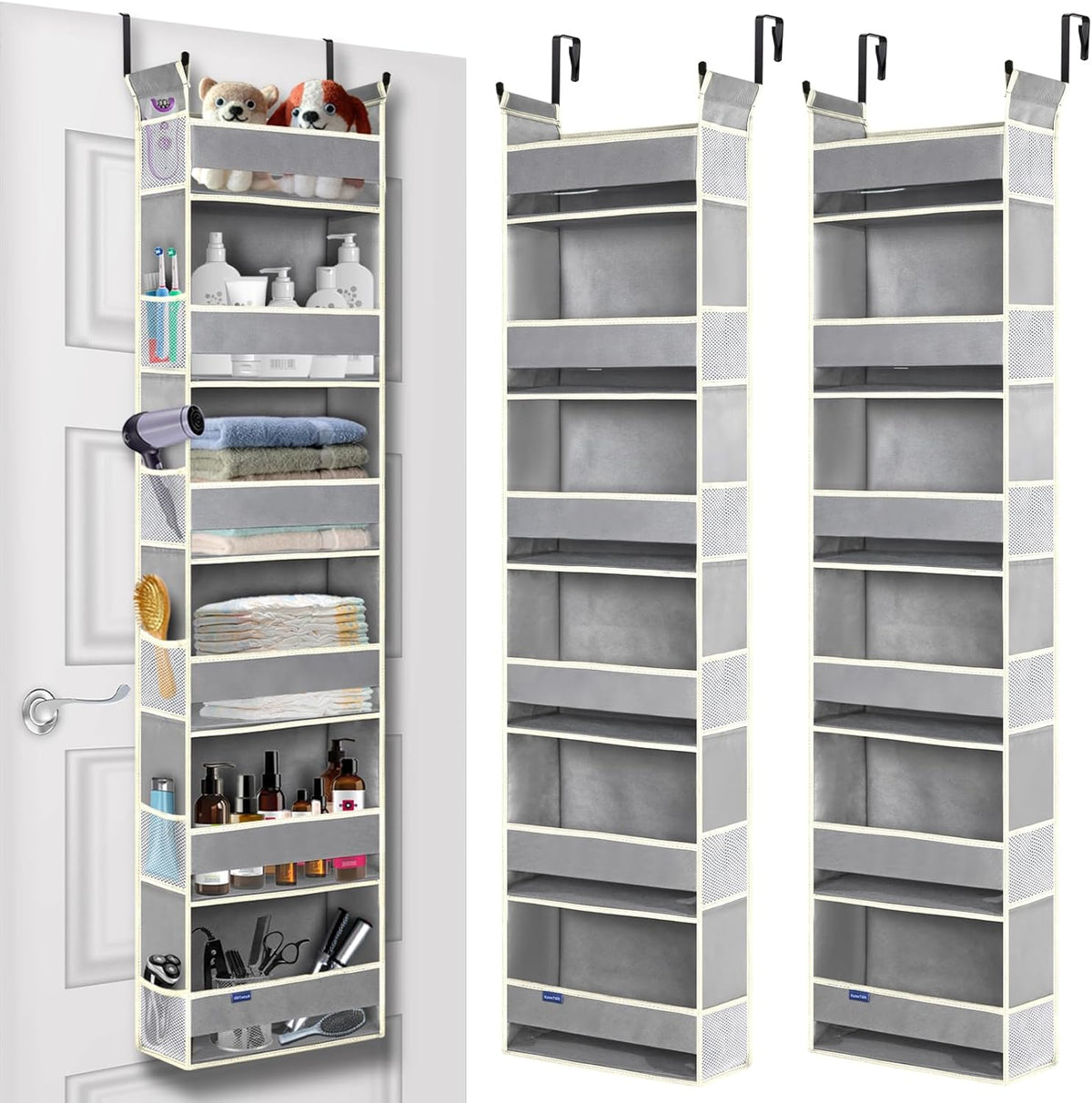 2 Pack Over The Door Hanging Organizer 6-Shelves and 12 Side Pockets, Over The Door Storage for