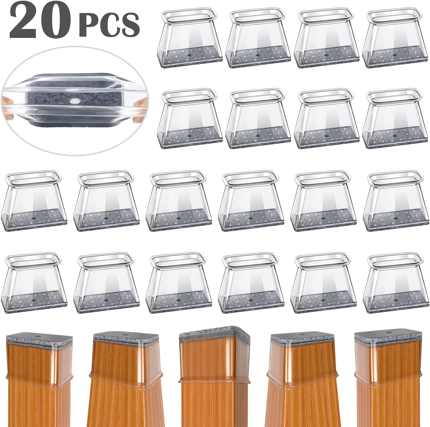 BUMACO Chair Leg Floor Protectors Rectangle Chair Leg Protectors for Hardwood Floors Silicone Pads