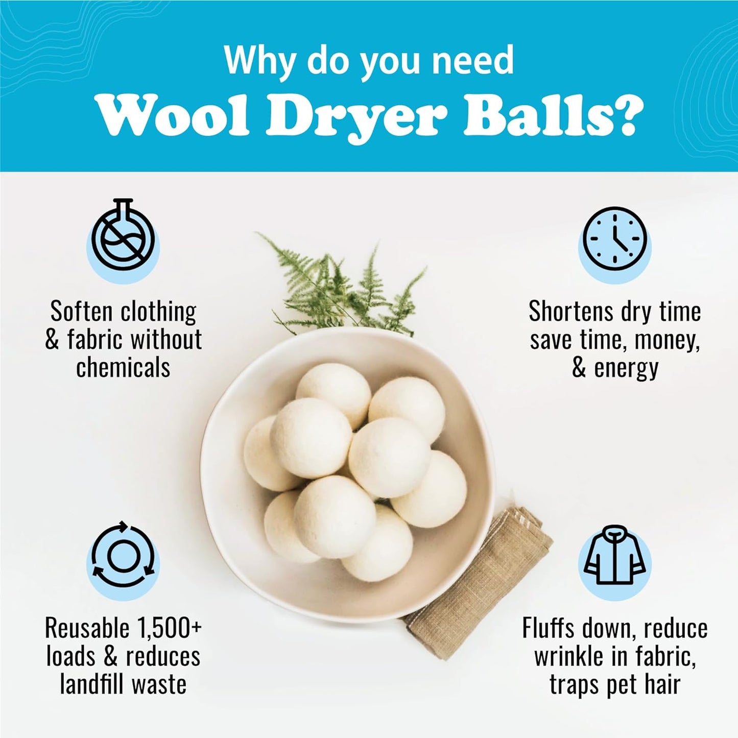 Smart Sheep Wool Dryer Balls - 6-Pack - XL Premium Natural Fabric Softener Award-Winning - Wool