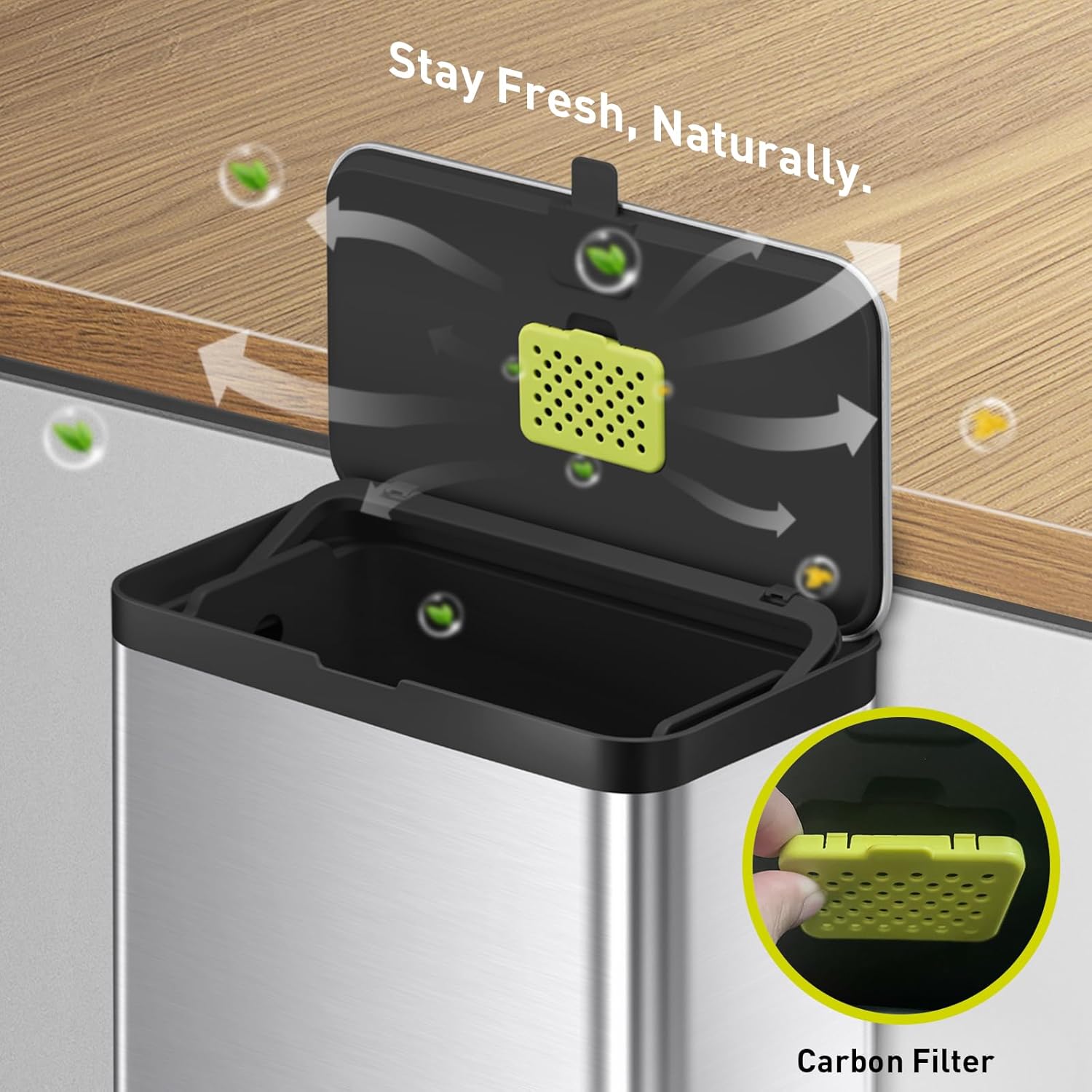 EKO Kitchen Compost Bin, 7L / 1.85 Gal Stainless Steel with Removable Inner Bucket and Deodorizer