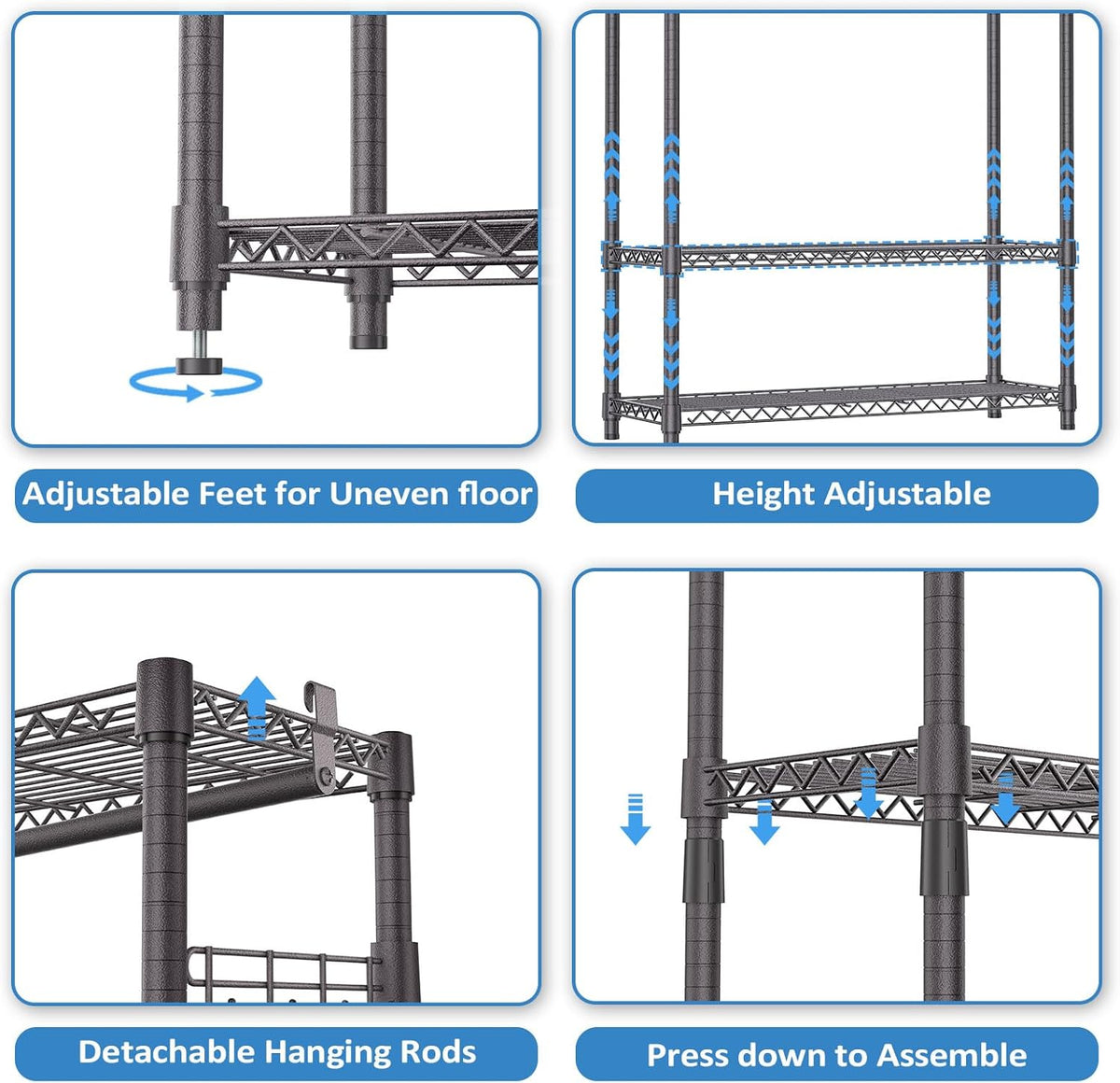 IZEUK 3 Tier Heavy Duty Garment Rack Wire Clothes Rack for Hanging Clothes, Metal Freestanding