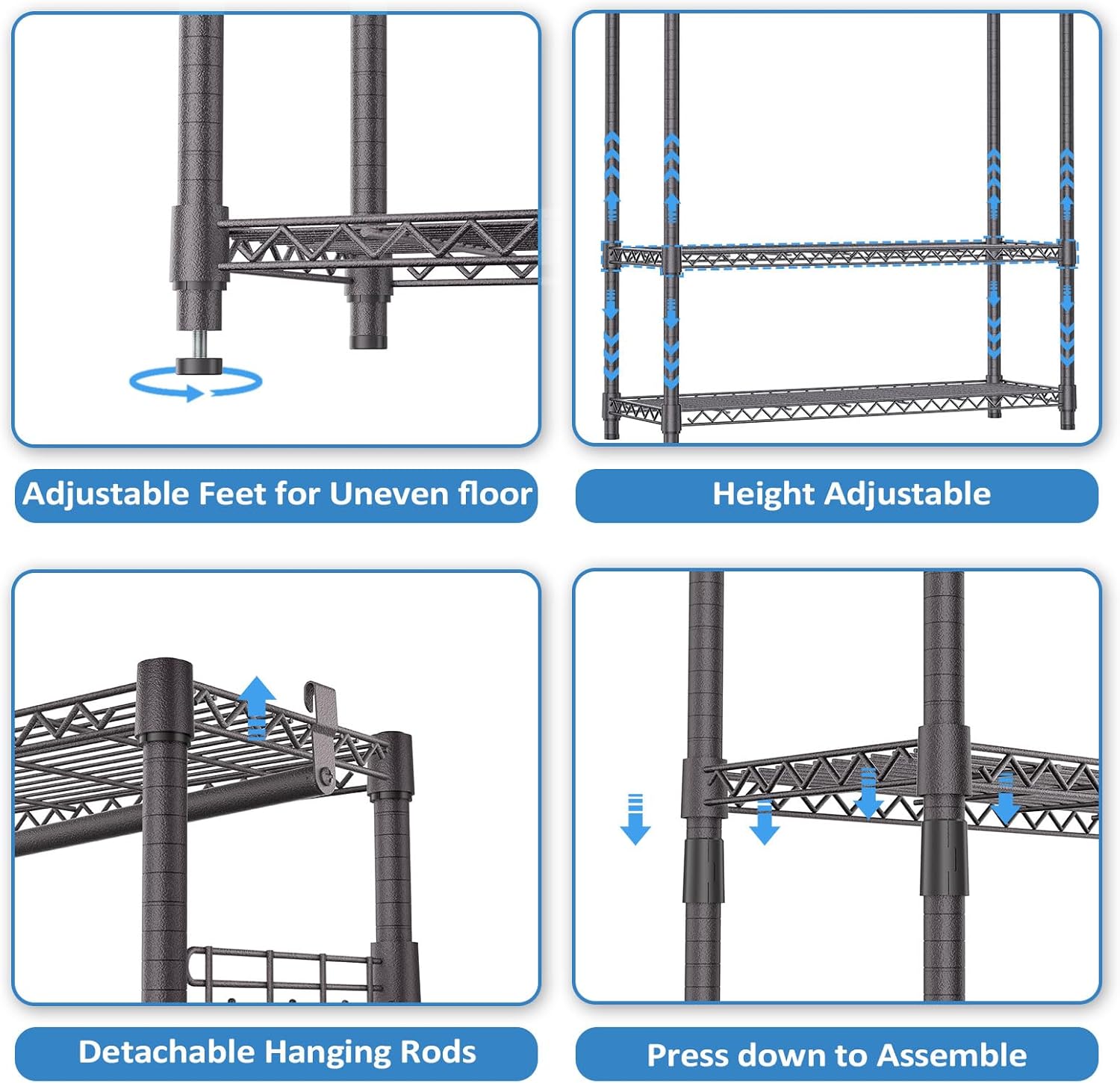 IZEUK 3 Tier Heavy Duty Garment Rack Wire Clothes Rack for Hanging Clothes, Metal Freestanding
