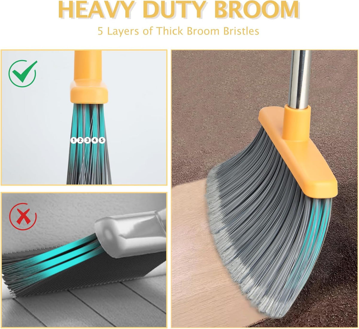 Broom and Dustpan Set, Dustpans with Broom Combo for Home, Heavy Dust Dustpan and Broom Combo, Long