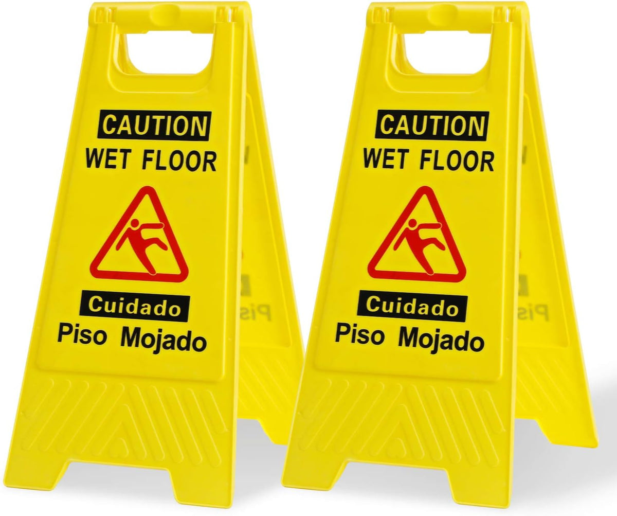 CERLMLAND Caution Wet Floor Sign, Foldable Sturdy Bilingual Double-Sided Safety Warning Signs for