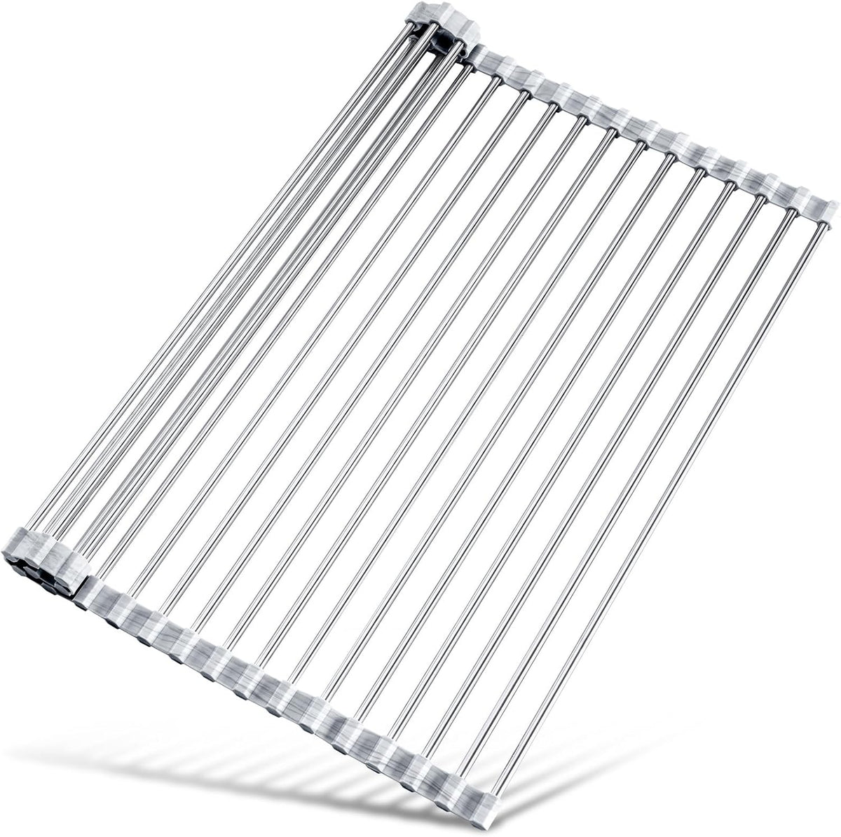 Tomorotec Stainless Steel Roll-Up Dish Drying Rack Marble Color Silicone Edges, Foldable Kitchen