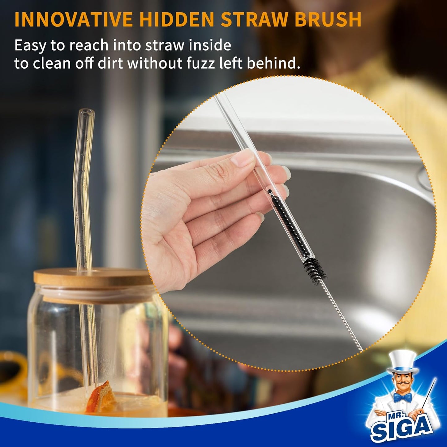 MR.SIGA Water Bottle Brush and Straw Cleaner Brush, Long Handle Bottle Cleaner Brush, 2 in 1 Bottle