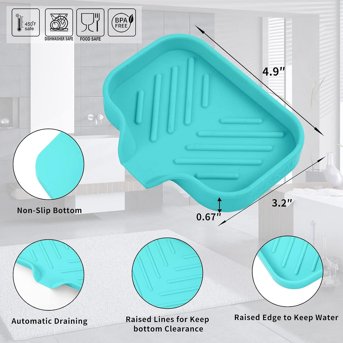 Silicone Bathroom Soap Dishes with Drain Spout-Bathroom and Kitchen Sink Organizer,Sponge
