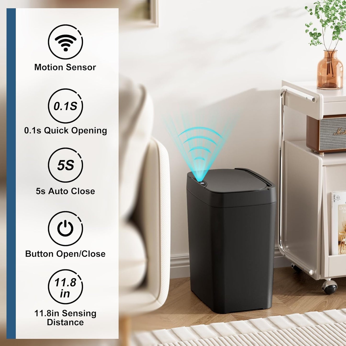 2 Pack 2.7 Gal Bathroom Trash Can with Lid, Automatic Trash Can Small Smart Garbage Can Touchless