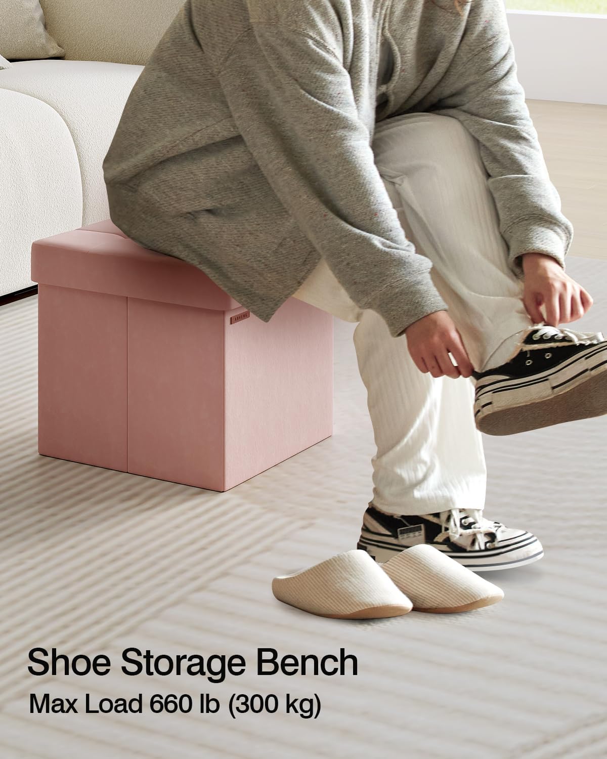 Folding Storage Ottoman, Velvet Storage Bench, Footrest, Footstool, for Living Room, Bedroom and