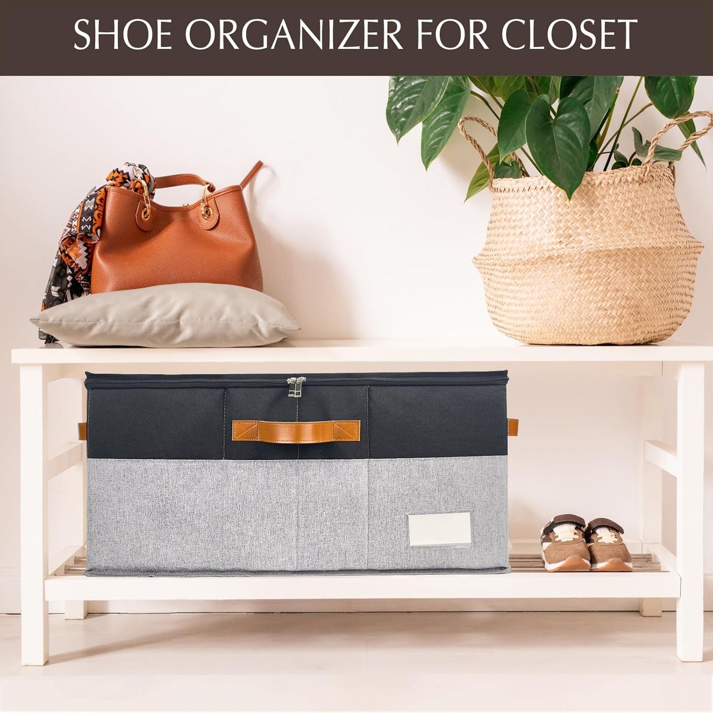 2 Pack Shoe Organizer for Closet, Adjustable Shoe Box Storage Containers, Large Foldable Shoe Bins