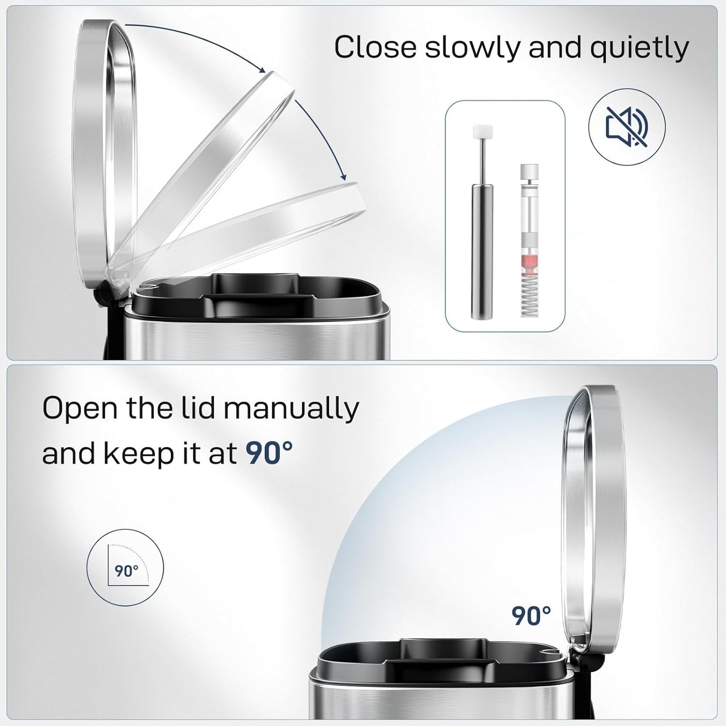Arlopu 13.2 Gallon Step Trash Can, Stainless Steel Garbage Bin, Soft-Close Rubbish Bin with