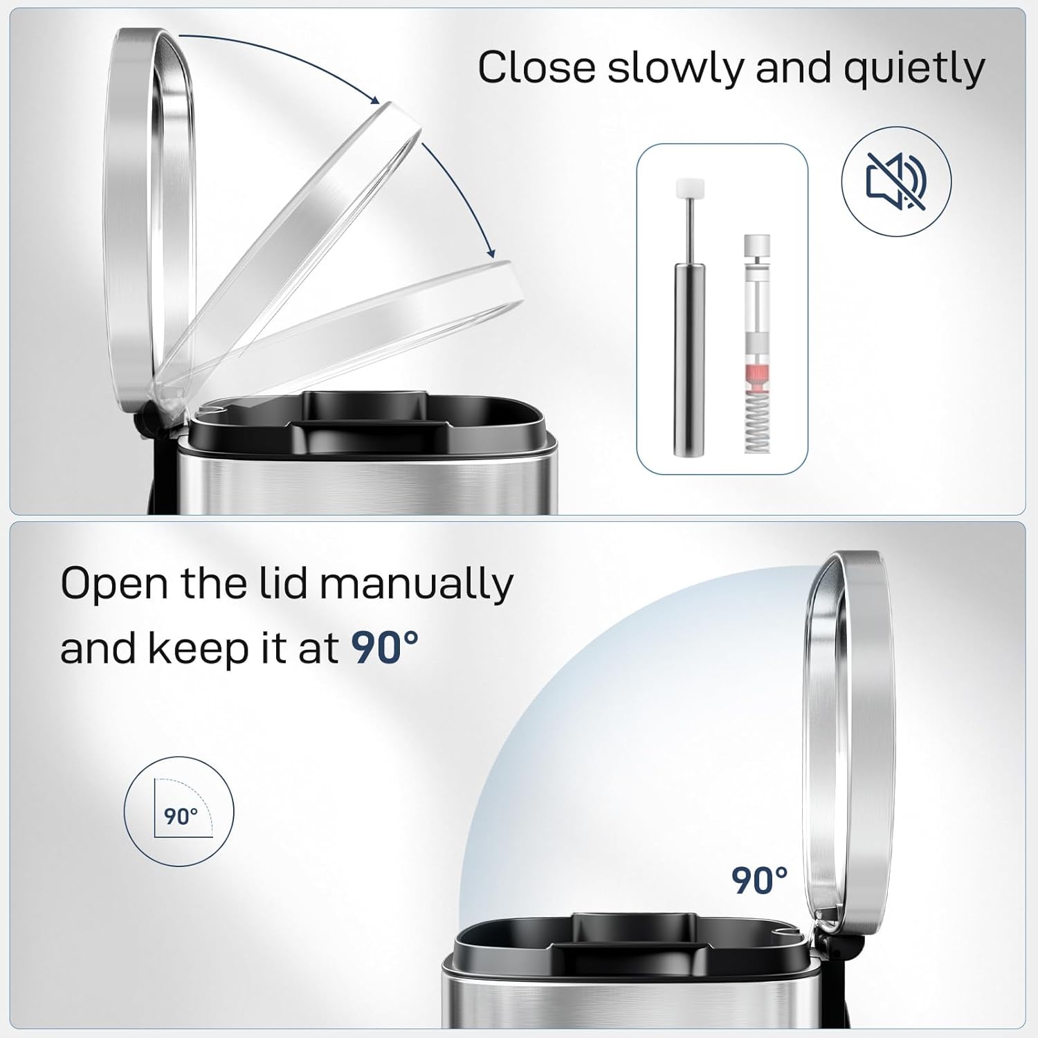 Arlopu 13.2 Gallon Step Trash Can, Stainless Steel Garbage Bin, Soft-Close Rubbish Bin with