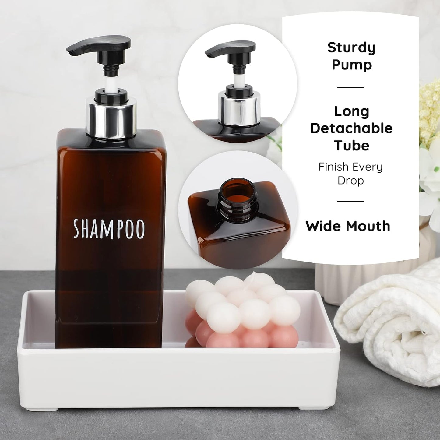 Segbeauty Shampoo and Conditioner Dispenser, 3 Packs 16.9oz Refillable Bathroom Soap Dispenser Set