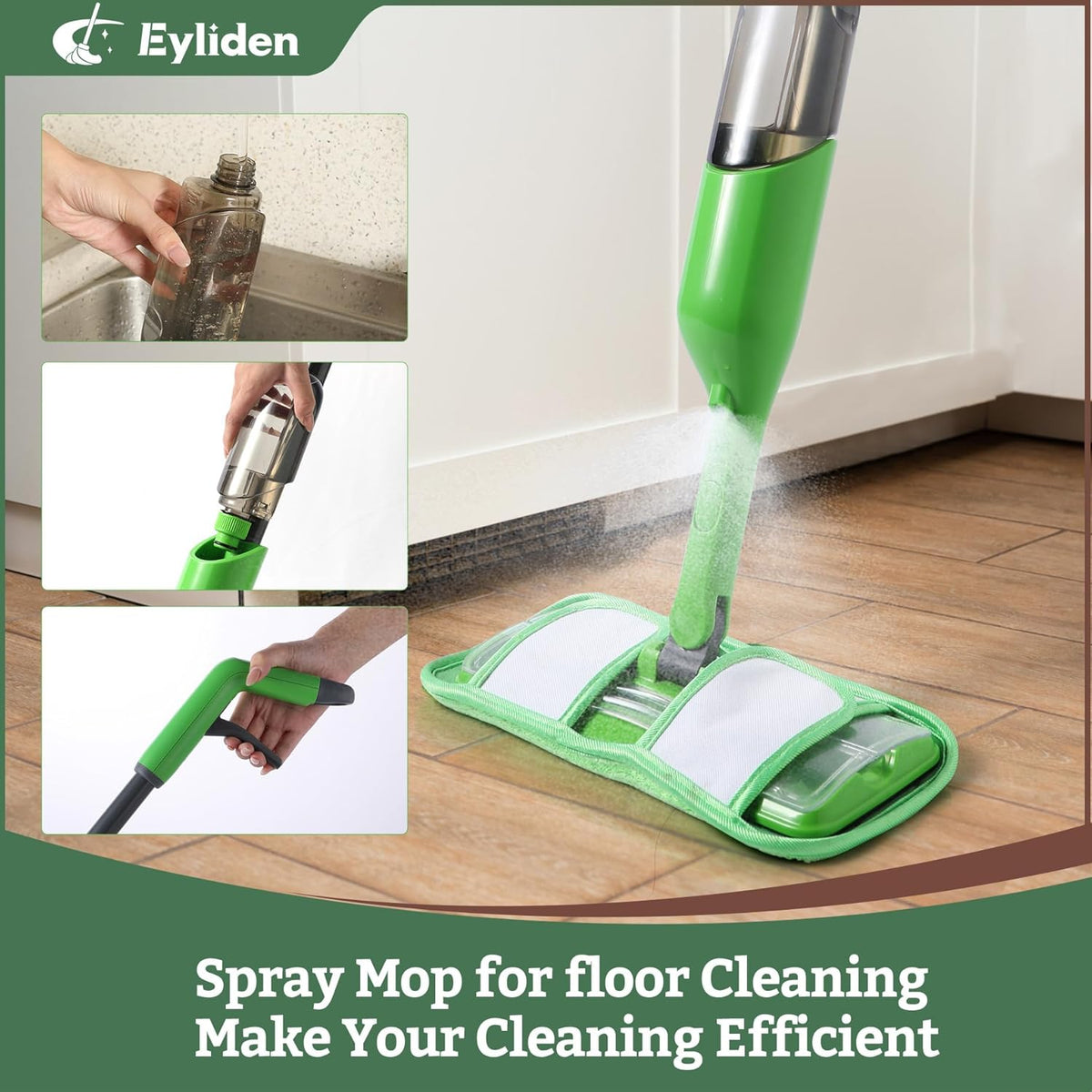 Eyliden Spray Mop - Design for Small Spaces | 12 Disposable Cloths, 1 Reusable Pad, 13 oz