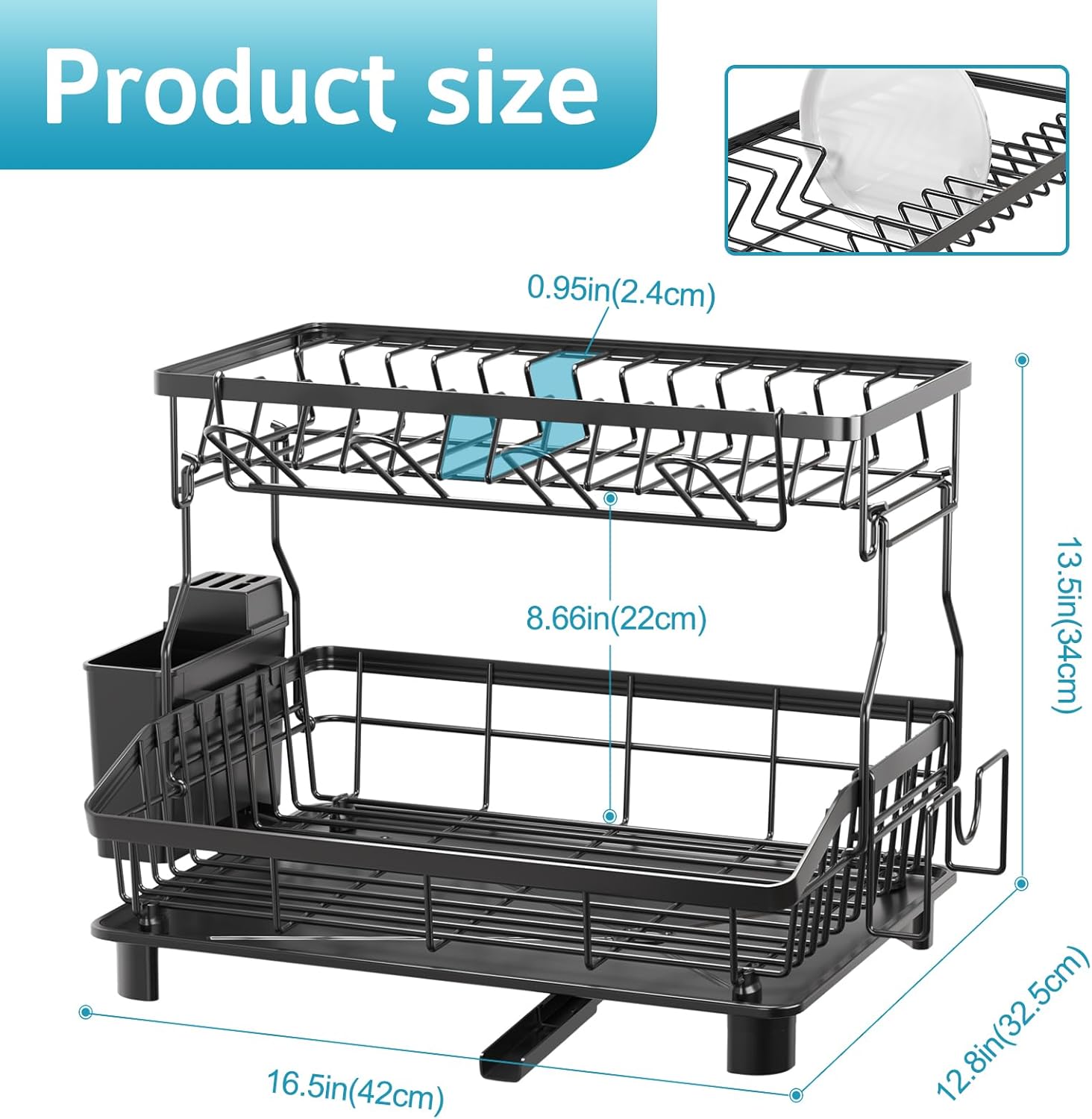 Dish Drying Rack - 2 Tier Large Capacity Dish Rack- Dish Racks for Kitchen Counter with Drainboard