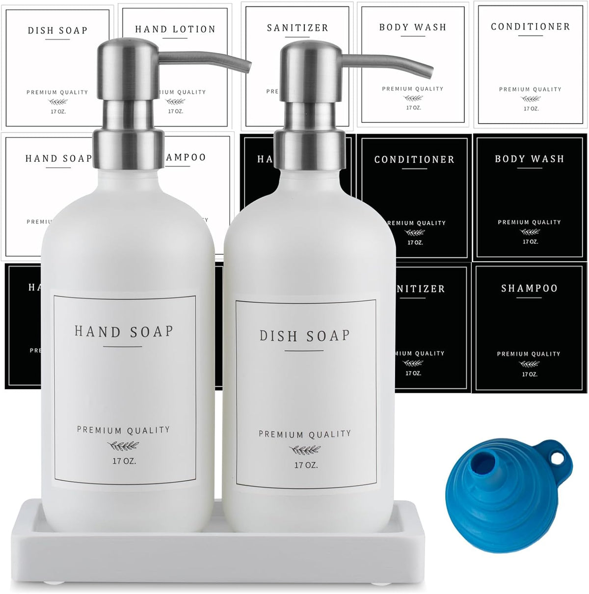 Thick Glass Soap Dispenser - Kitchen Dish Hand Soap Dispenser Set, Rustproof Pump Soap Lotion