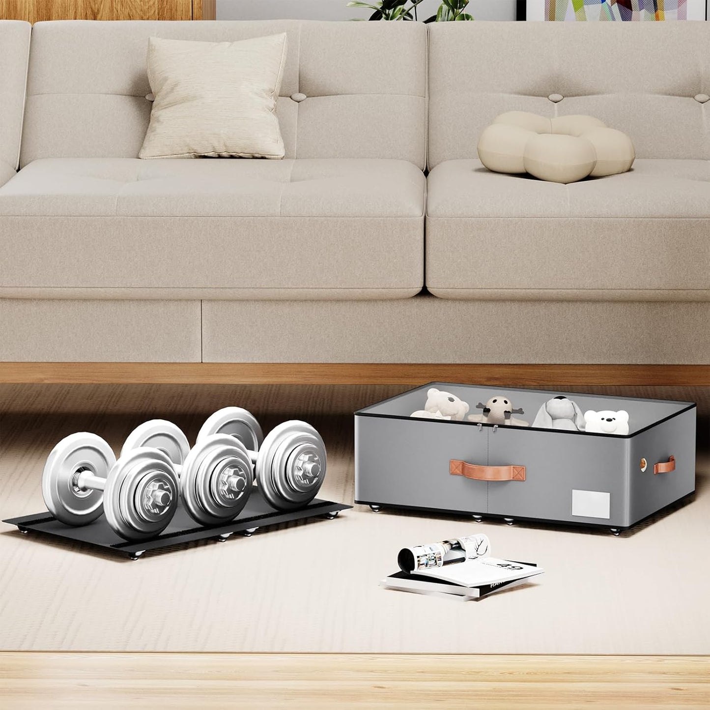 Under bed Storage With Wheels,Large Capacity 10 inches Height Storage Bins,Rolling Under bed Shoe